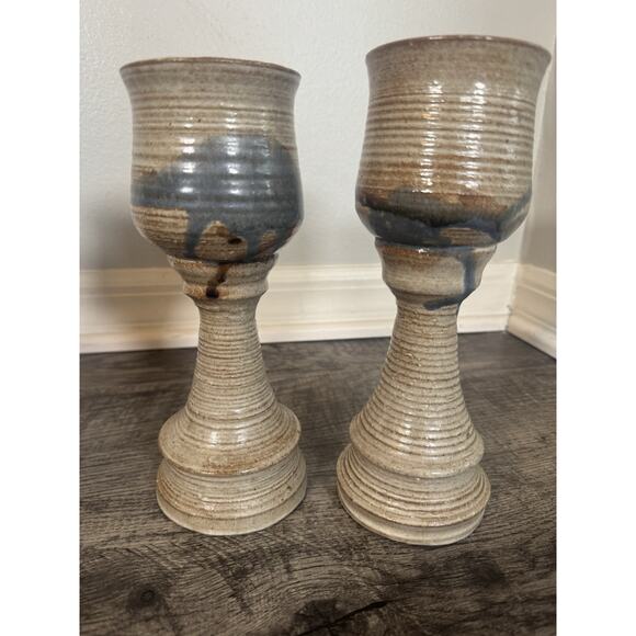Studio Art Pottery Large Wine Goblet/Chalice 9 3/4” Set of 4 Handmade Glasses - Picture 13 of 16